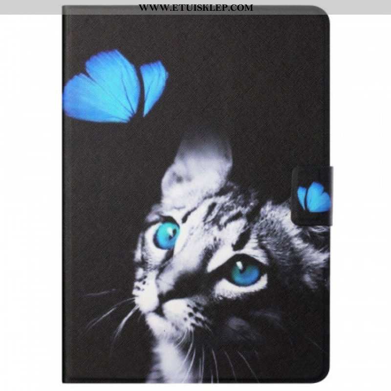 Skórzany Futerał do Samsung Galaxy Tab A8 (2021) Niebieski Kot I Motyl